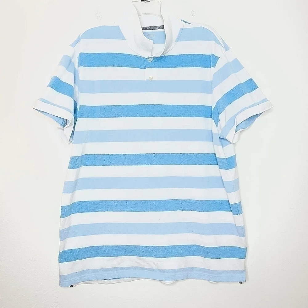 🌶️Old Navy Men’s XXL Short Sleeve Striped Collared Polo w/ Buttoned Neck - Picture 3 of 12